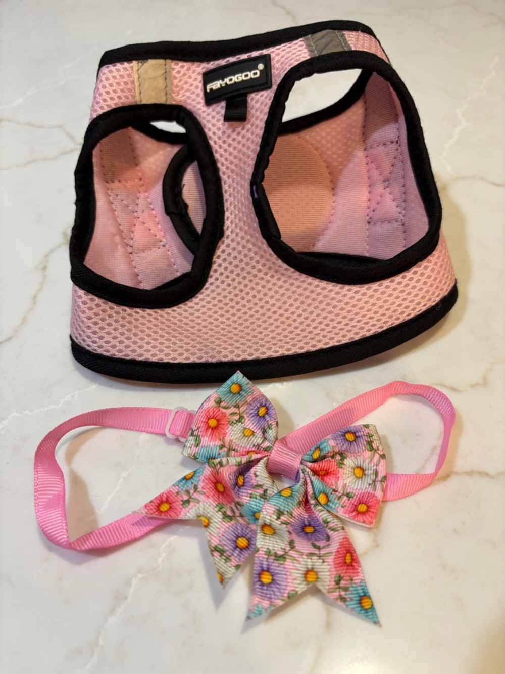 Fayogoo Pink Mesh Dog Harness Size XS and Small Bow Size Small